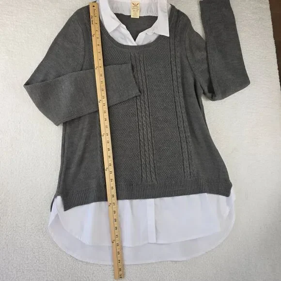 Faded Glory Women's Gray Knit Sweater with White Collared Shirt Layer Size XXL - Picture 13 of 15